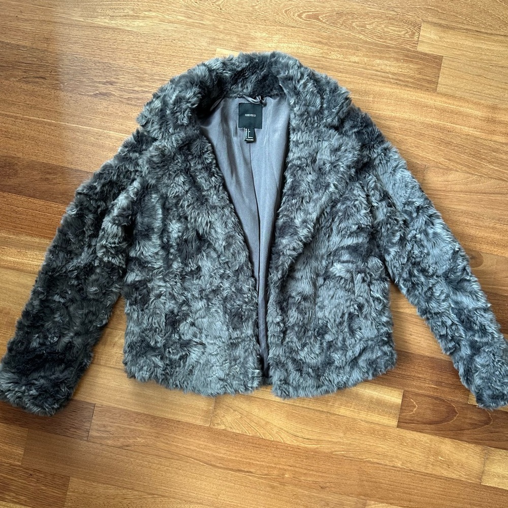 Forever 21 Gray Faux Fur Jacket